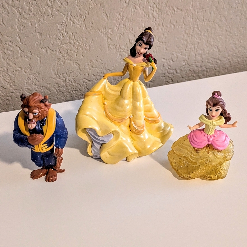 Disney Belle and Beast Figurine Trio - Yellow, Blue, Pink